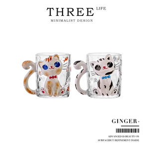 Tlife·Ginger·杯具高颜值手绘萌猫玻璃杯咖啡杯情侣水杯 | 橘猫