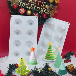 8连圣诞树慕斯硅胶模具圣诞节DIY圆锥形蛋糕装饰法式烘焙矽胶磨具