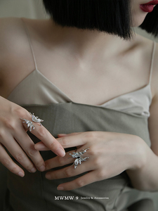 MWMW9轻奢小众设计925纯银高级感气质优雅复古蝴蝶戒指女银饰开口