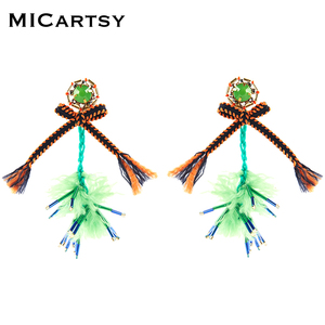 MICartsy王紫珊2021秋季新款蝴蝶结毛线珠管流苏吊坠耳环女小众