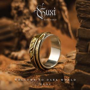 GUXI【飞羽】原创设计复古小众银戒指男生高级感指环个性简约银饰