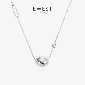 ewest小众锁骨链纯银项链女设计毛衣链高级颈链轻奢圆珠吊坠配饰