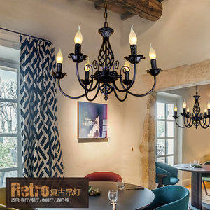 美式复古客厅蜡烛吊灯创意工业风卧室简约餐厅咖啡厅铁艺民宿灯具