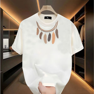 摩圣缇重磅短袖男装T恤夏季纯棉白色圆领宽松时尚潮流男上衣体恤