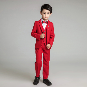 男童韩版红色西装小外套男孩儿童西服礼服钢琴演出服长袖花童套装