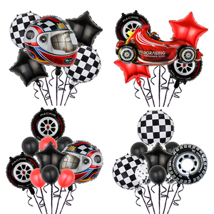 新款赛车跑车主题铝膜气球儿童生日周岁装饰布置摩托轮胎头盔派对