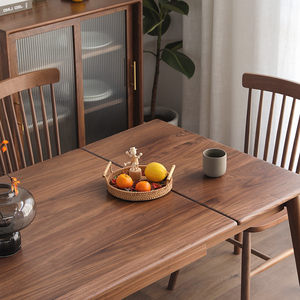 北欧实木伸缩餐桌家用小户型简约日式折叠饭桌黑胡桃木餐桌椅组合