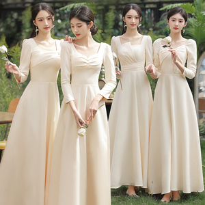 香槟色伴娘服2024新款夏季长袖平时可穿婚礼姐妹团晚礼服女高级感