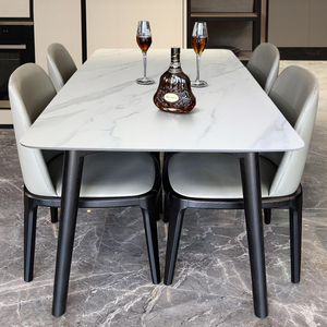 北欧岩板餐桌长方形简约现代小户型家用饭桌轻奢大理石餐桌椅组合