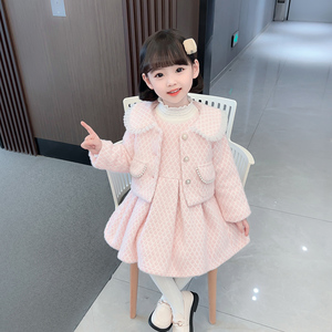 女孩时尚格子加厚套装2023秋冬装新款韩版小童两件套宝宝洋气衣潮