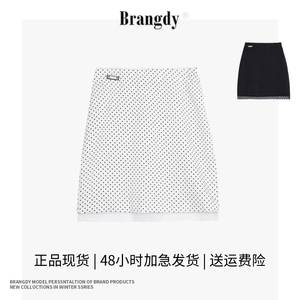 范智乔法式白色波点高腰半身裙brangdy正品显瘦气质小个子A字裙