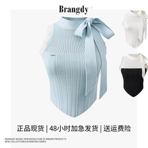 brangdy正品设计圆领修身型蝴蝶结绑带小众针织氛围感无袖背心