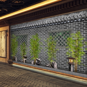 3d立体复古中式屋檐墙纸中国风庭院外墙建筑壁画火锅饭店装修壁纸
