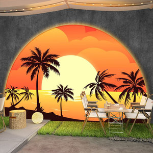 海滩夕阳风景墙贴东南亚椰子树泰国餐厅墙纸日落酒吧KTV装饰墙布