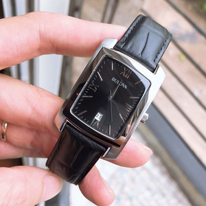代购宝路华手表男Bulova复古罗马标识方形超薄表盘皮带石英手表