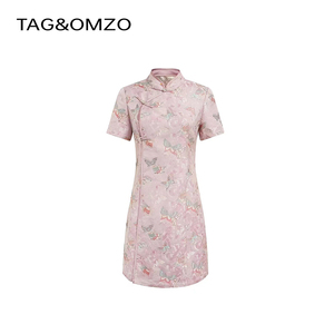 TAG & OMZO新中式穿搭斜襟收腰短袖连衣裙修身CHENSHOP设计师品牌