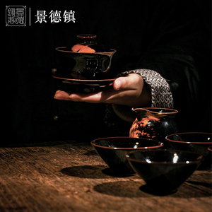 大山集银杏叶套组盖碗吉州窑景德镇陶瓷茶壶茶具日式茶杯中式送礼