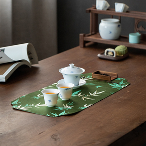 禅意织锦竹叶茶席高端吸水茶巾新中式刺绣茶垫茶桌茶几桌布垫子