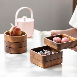 创意可堆叠木盘子日式ins风木质餐具实木咖啡托盘家用甜品点心盘