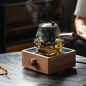 黑胡桃木日式家用电陶炉小型专用煮茶炉玻璃温茶壶茶水分离器套装