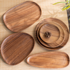 胡桃木家用木盘子日式实木托盘木质茶点盘中式点心盘商用复古餐盘