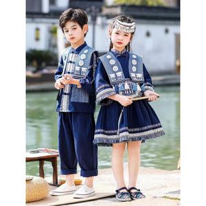广西三月三名族服装儿童壮服侗族男童中国风少数民族舞蹈演出服棉