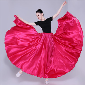 长裙舞裙半身裙大摆新款适合跳舞的裙子中老年交谊舞穿的红720度