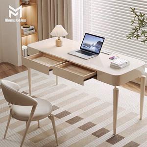 法式奶油风白色实木烤漆书桌现代简约家用卧室书房写字咨询办公桌