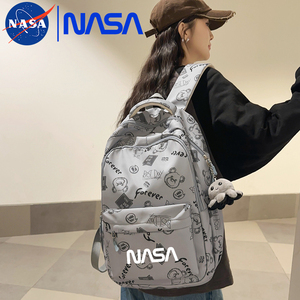 NASA联名潮牌书包女初中生简约印花小熊小众设计大学生电脑背包男
