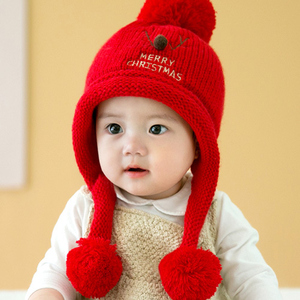 1一2-3岁婴儿帽子冬款儿童女童女宝宝加绒护耳毛线帽婴幼儿秋冬男