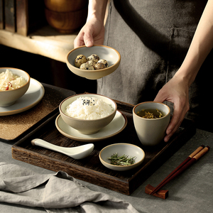中式碗蝶杯勺子套装家用精致米饭碗燕窝碗耐高温陶瓷碗小碗骨碟子