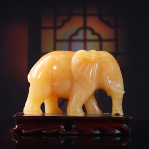 天然米黄玉大象摆件一对客厅玄关办公室玉石吸水象家居装饰品招财