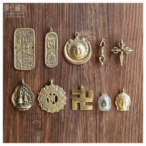 尼泊尔手工铜吊坠diy手链项链坠太阳神六字真言藏式民族风铜饰品