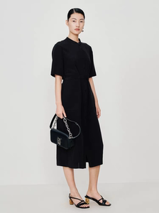 【新能量黑裙】玛丝菲尔2024春季新款黑色衬衫式茶歇连衣裙女