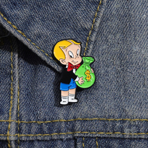 卡通动漫周边合金胸针可爱创意小男孩抱钱袋造型徽章服装包包配饰