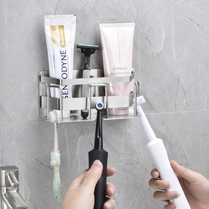 不锈钢牙刷架免打孔吸壁式壁挂粘贴情侣卫生间牙膏挂架牙具置物架
