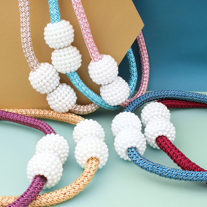 永恒家●珍珠磁吸窗帘绑绳 磁铁绑带一对装 粉色蓝色装饰带磁力