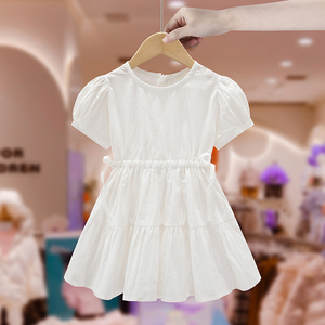 女童连衣裙夏季2024新款儿童装洋气宝宝纯棉薄款透气白色公主裙潮