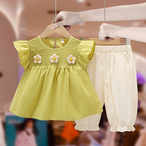 女童休闲套装夏季2024新款时髦洋气儿童装宝宝纯棉衣服裤子两件套