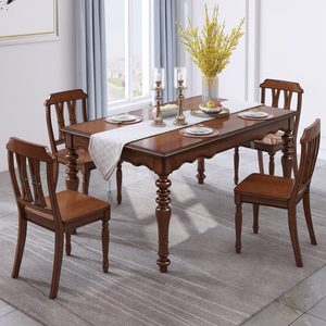 美式乡村全实木餐桌椅子组合简约小户型做旧原木长方形家用饭桌
