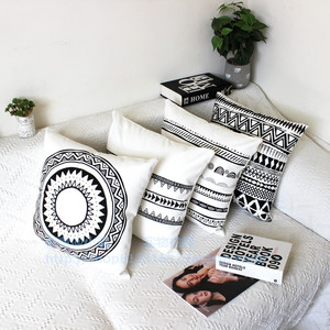 摩洛哥风全棉帆布印花黑白时尚家居客厅方靠垫/靠枕/抱枕套45cm