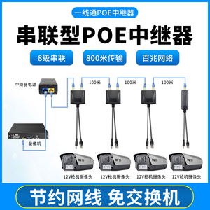 POE中继器网络监控摄像机AP信号供电一体传输器交换机一线通级联