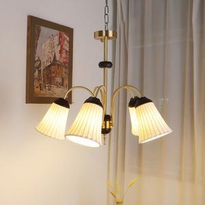 法式复古全铜客厅吊灯设计师高级感美式卧室餐厅白色陶瓷书房灯具