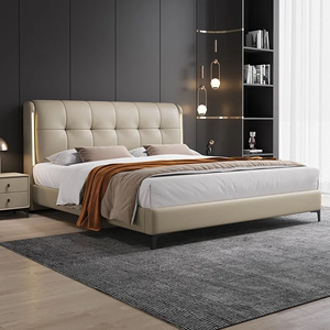 床双人1.8x2米欧式大床卧室床意式轻奢真皮床奶油风床简约1.5米