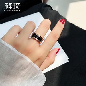时尚韩版镀玫瑰金钛钢食指戒指男女情侣对戒陶瓷简约个性潮人饰品