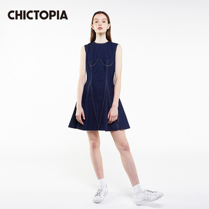 CHICTOPIA CHIC刘清扬春夏新款明星同款深蓝色牛仔