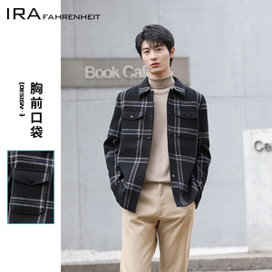 IRA【商场同款】秋冬新款男士格子羊毛呢大衣外套常规翻领夹克