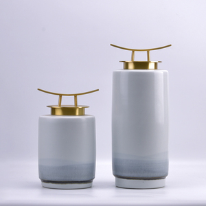 现代新中式白色陶瓷储物罐摆件样板房玄关客厅茶几博古架软装饰品