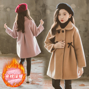 韩国SZ秋冬款女童中大童韩版洋气儿童加厚毛呢外套双面呢子大衣潮