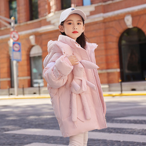 韩国SZ冬季2023新款中大童可爱小兔子白鸭绒加厚外套潮女童羽绒服